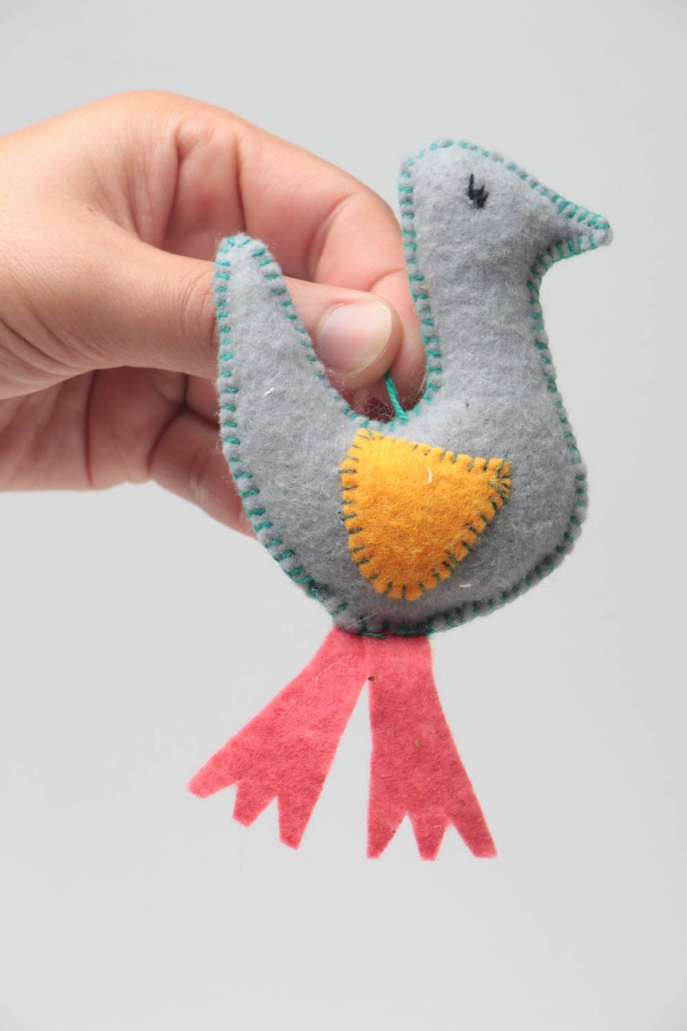 Handmade decorative wall hanging soft toy sewn of felt small gray goose photo 5