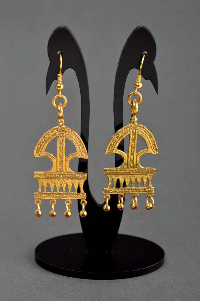 Handmade lange Ohrhänger Metall Schmuck Ohrringe für Damen orientalisch Messing foto 1