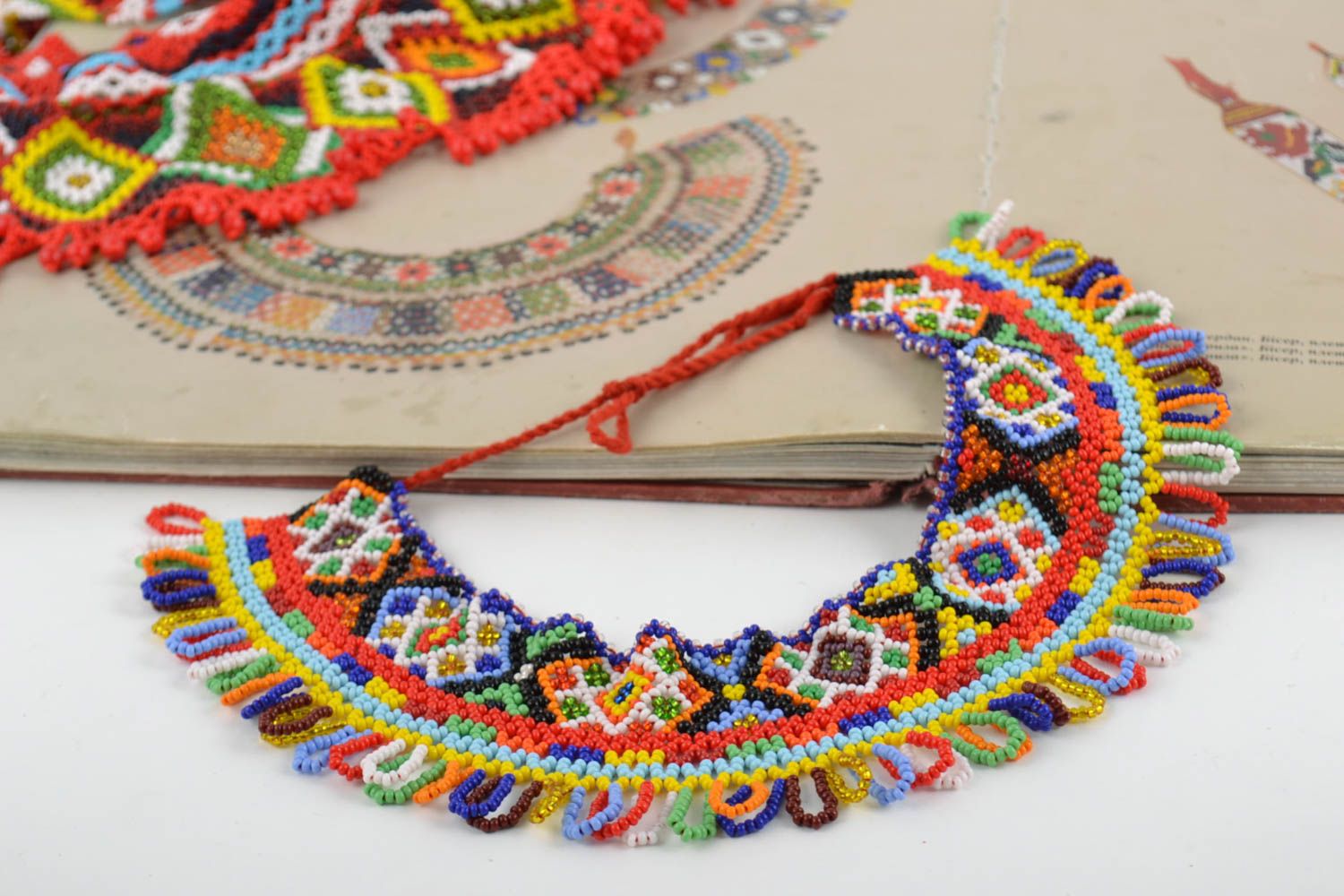 Handmade bright beautiful colorful designer necklace made of Czech beads photo 1