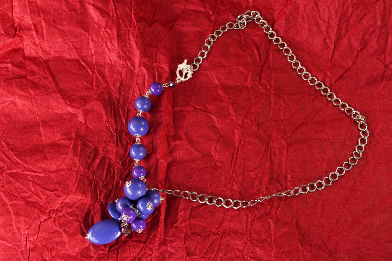 Collier perles fantaisie fait main Bijou bleu Accessoire pour jeune fille photo 1