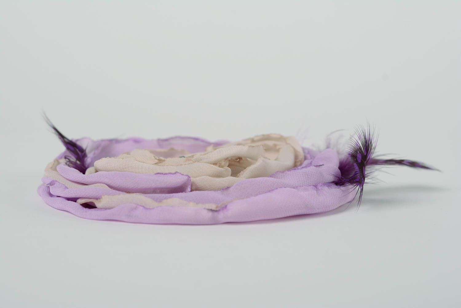 Broche Fleur en tissu violette grande originale accessoire d'été fait main photo 4