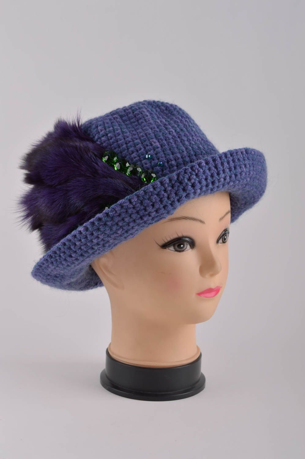 Sombrero para mujeres hecho a mano regalo original gorro tejido color azul foto 2