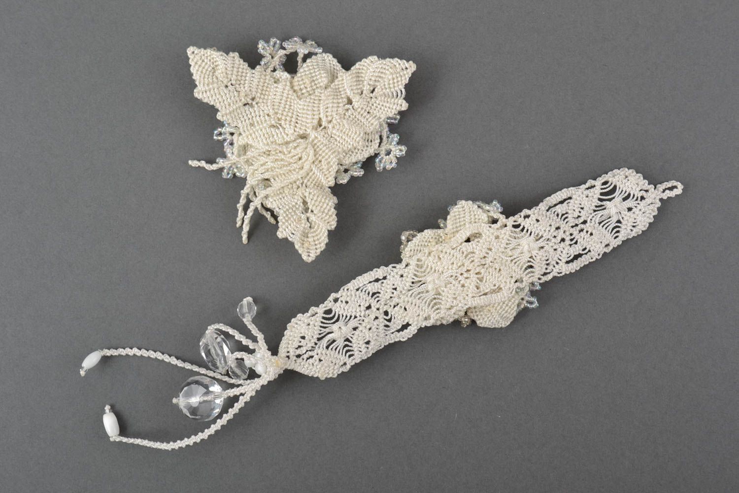 Fleur pour bijoux Bracelet macramé faits main blancs tressés Cadeau femme photo 2