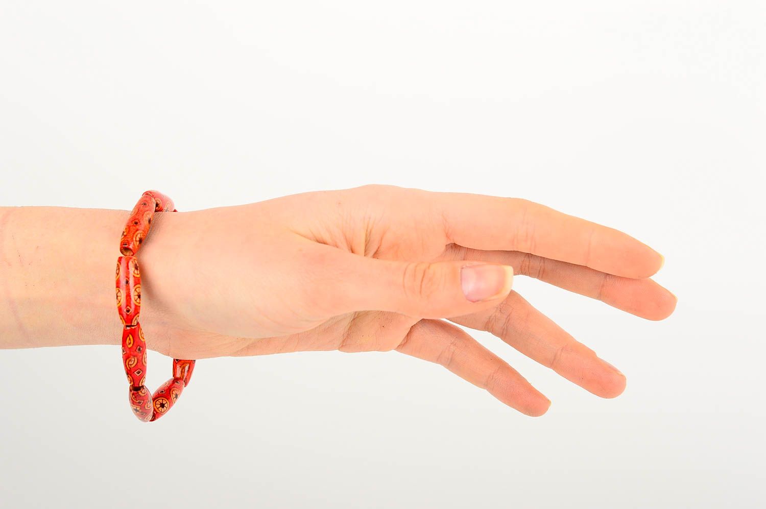 Bracelet perles de bois Bijou fait main rouge mode Accessoire pour femme photo 2