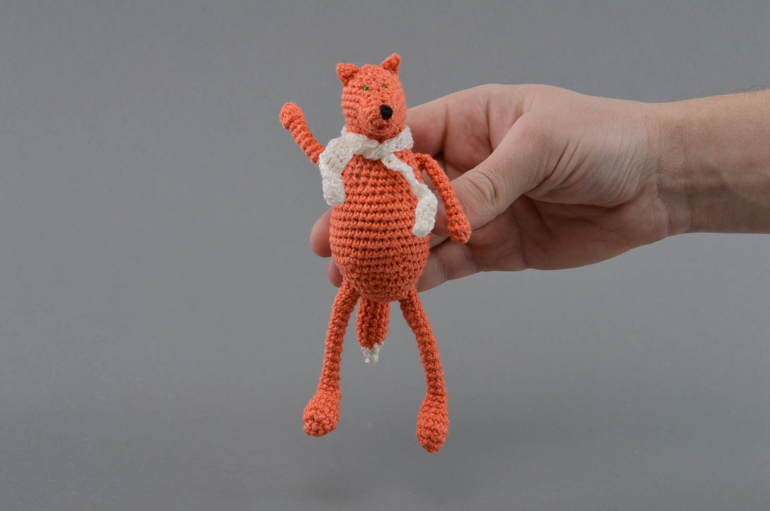 Small handmade beautiful crochet soft toy fox of orange color for kids photo 4