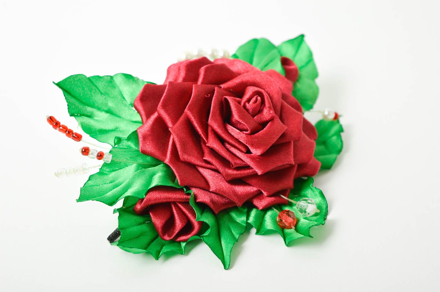 Handmade Damen Modeschmuck Haarspange Blume Accessoire für Haare schön rote Rose foto 2