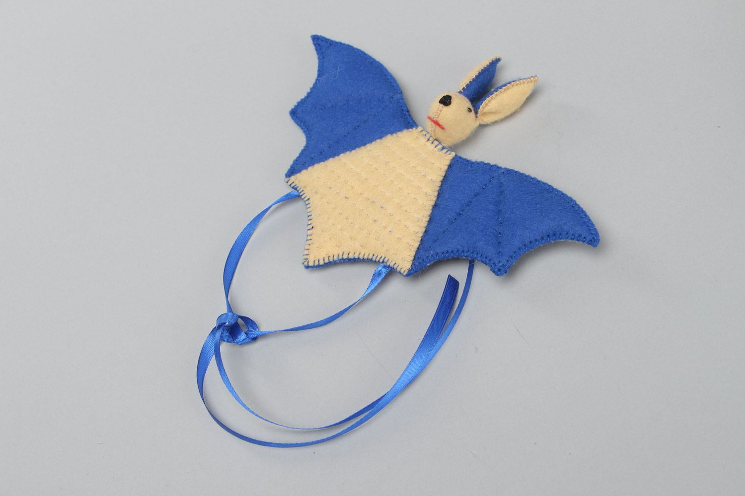 Handmade interior hanging soft toy sewn of felt with applique work Bat photo 2