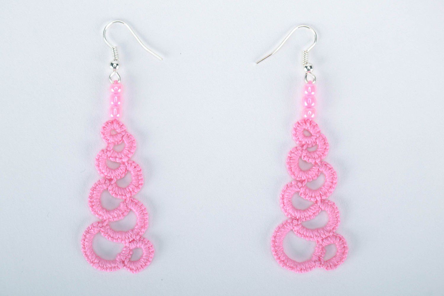 Earrings made of woven lace with beads photo 2