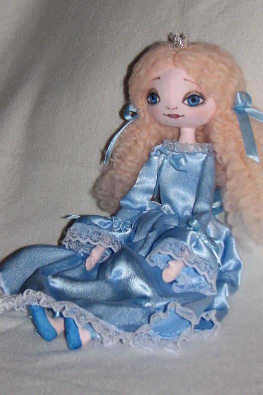 Handmade designer fabric soft doll in blue dress with long hair Princess photo 1