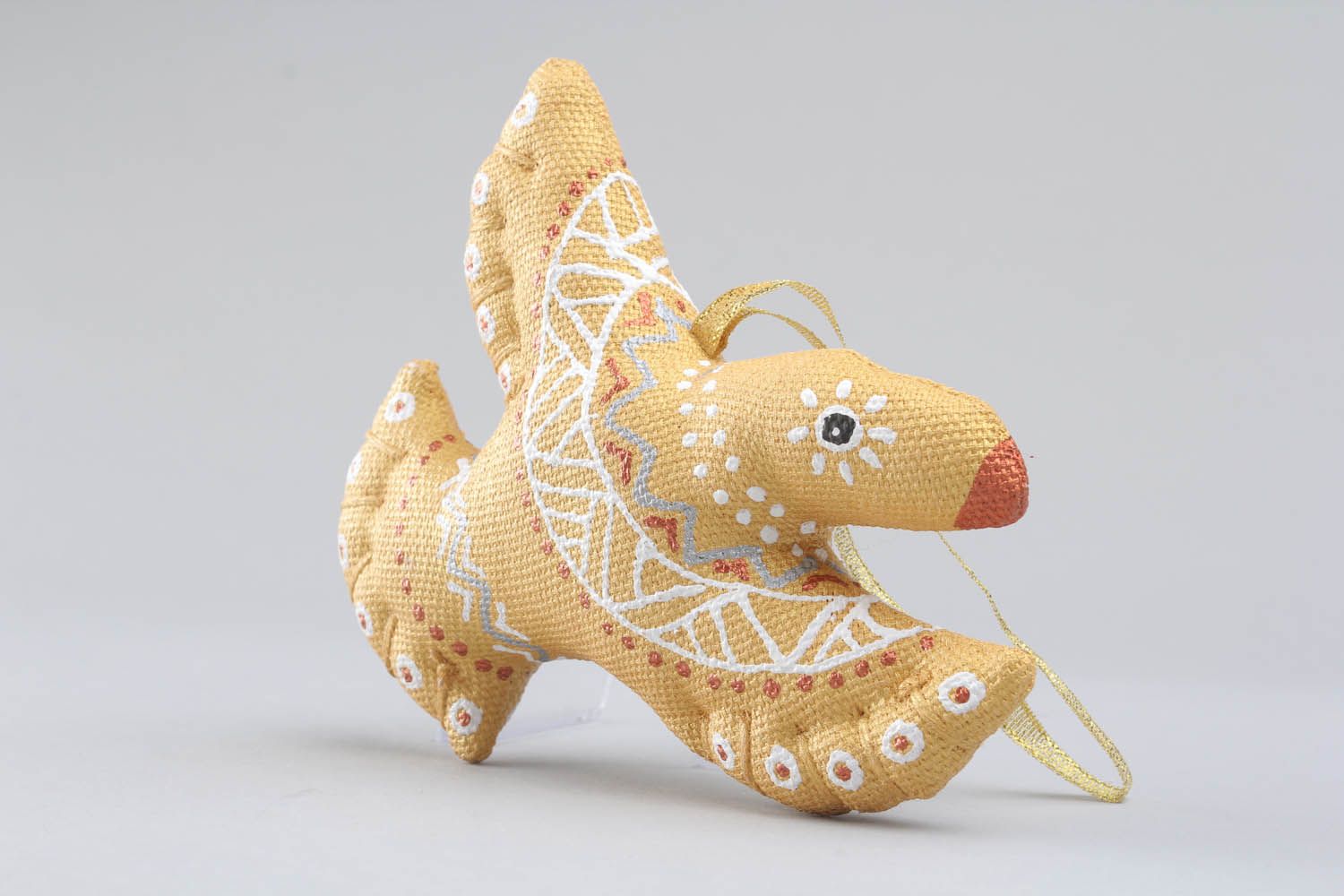 Pingente macio têxtil feito à mão de tecido para decoração do interior de materiais naturais Pássaro do fogo foto 5