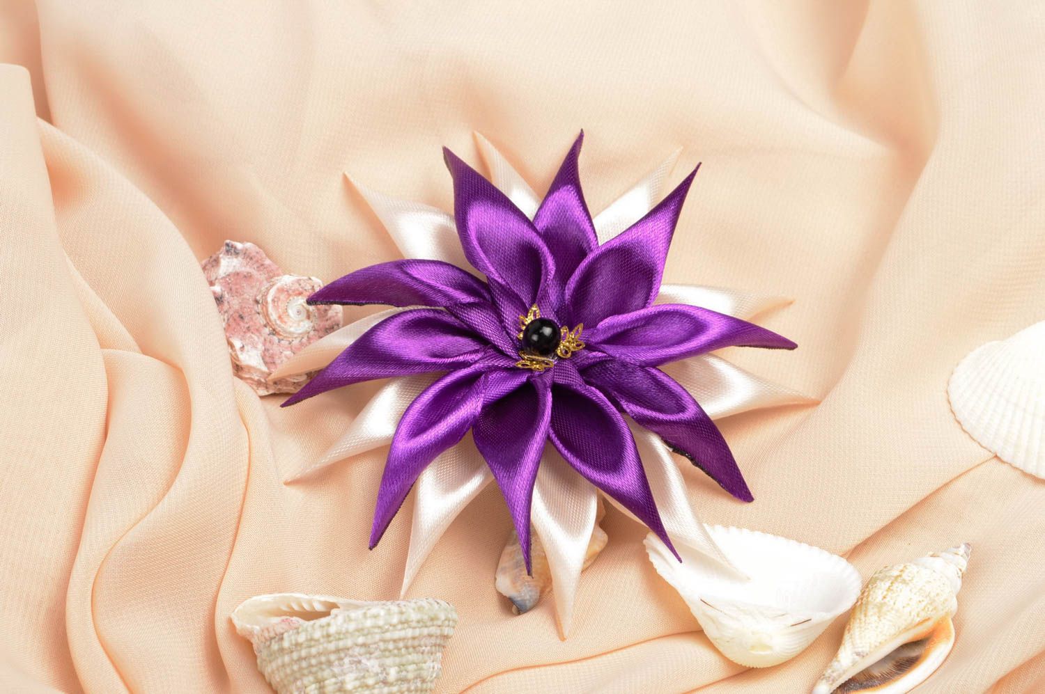 Фиолетовое украшение ручной работы заколка с цветком аксессуар для волос фото 1