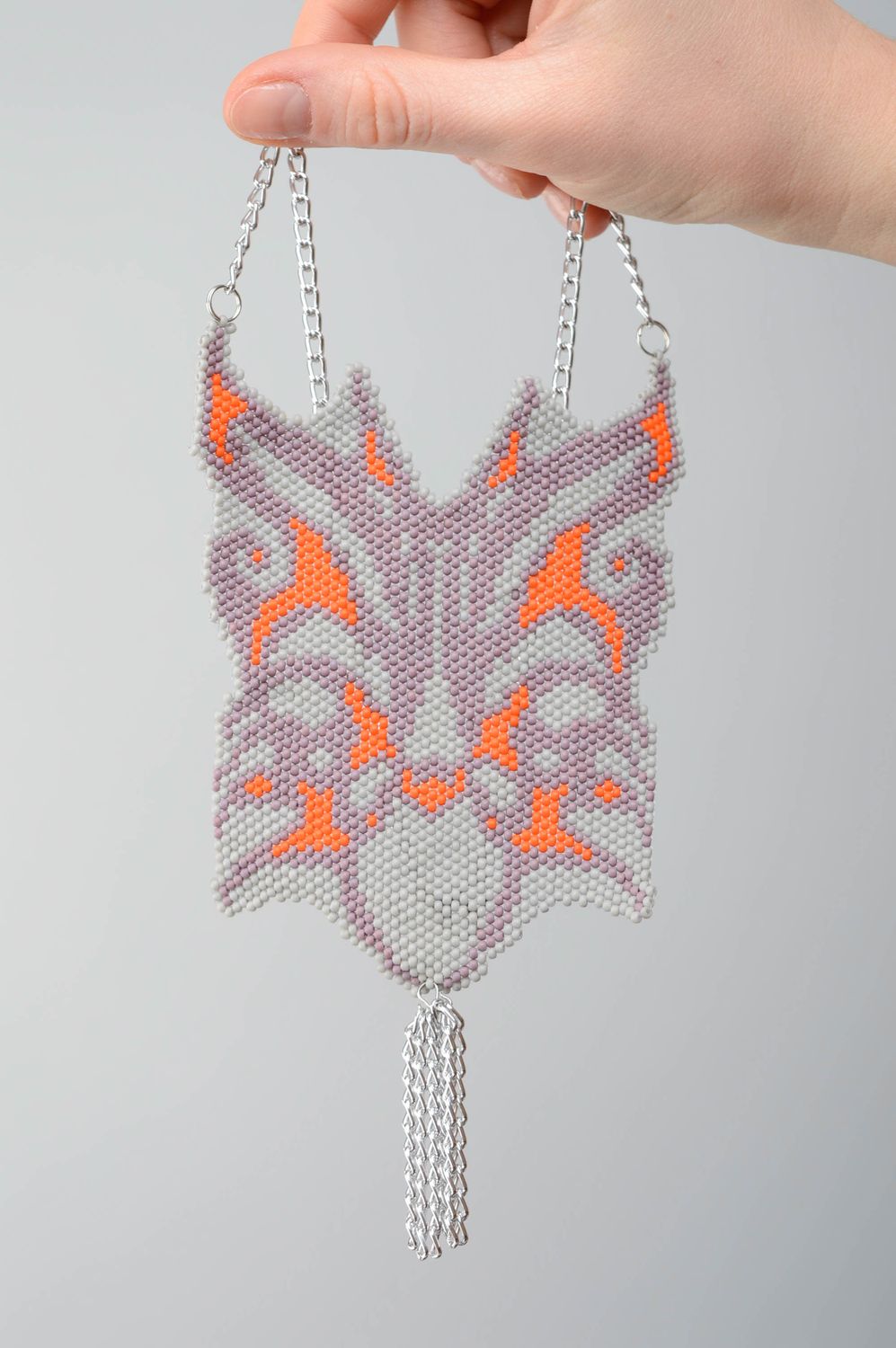 Wide beaded pendant with chain photo 3