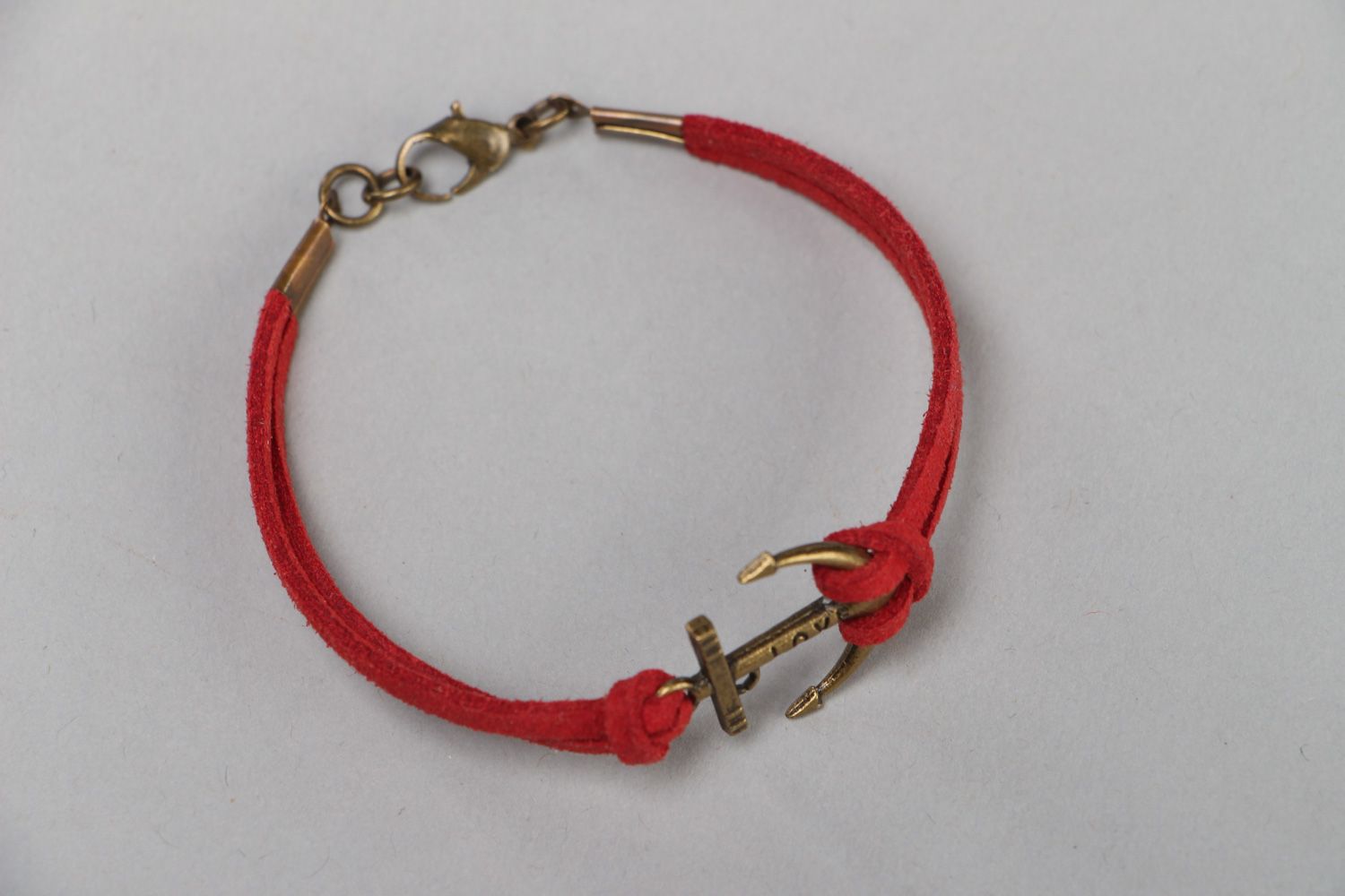 Bracelet tressé de daim artificiel rouge fait main avec ancre pour femme photo 2