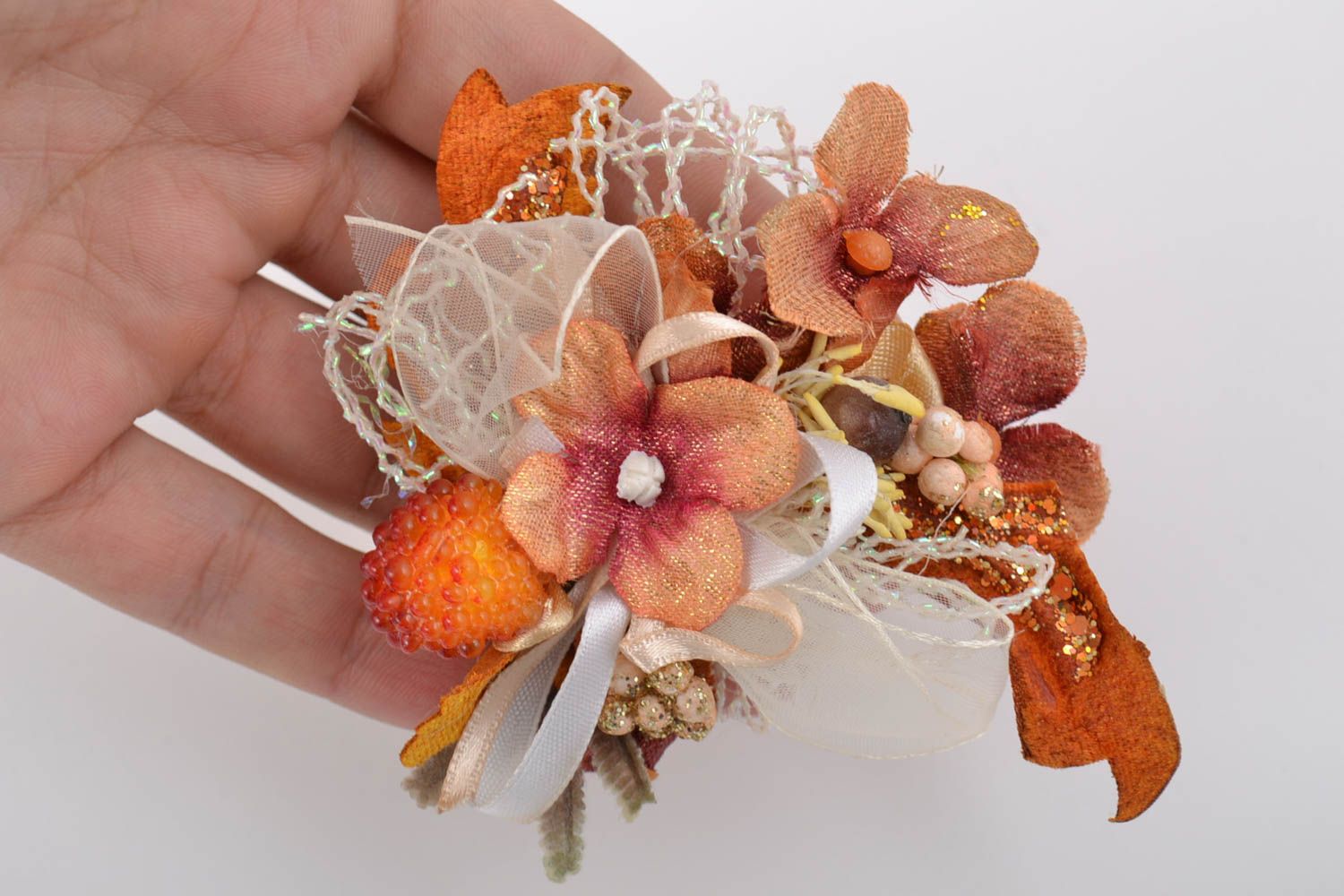 Rohling für Schmuck mit Blumen handmade voluminös originell für Frauen orange foto 2