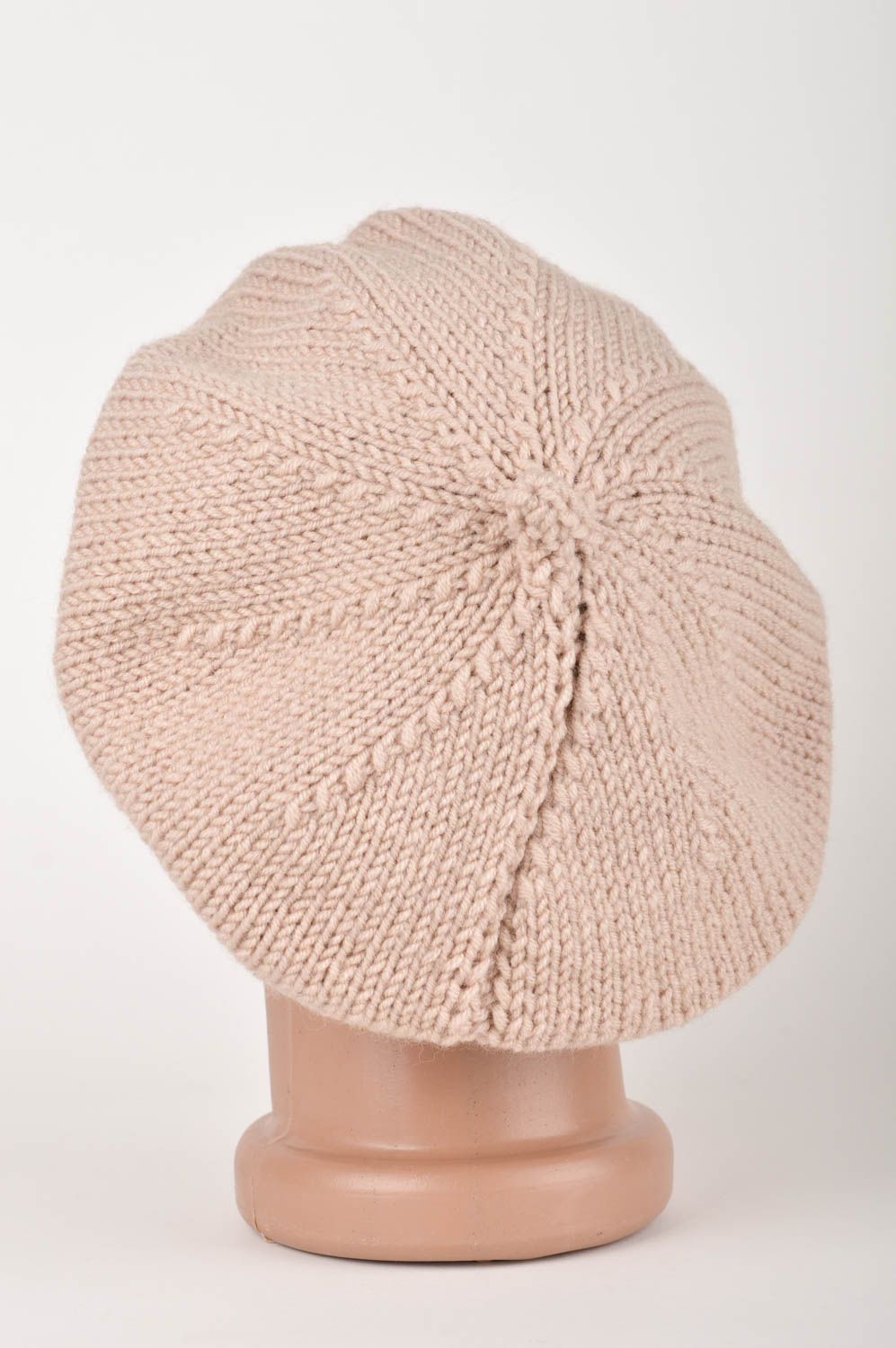 Béret au crochet Chapeau tricoté fait main Vêtement femme beige coton design photo 5