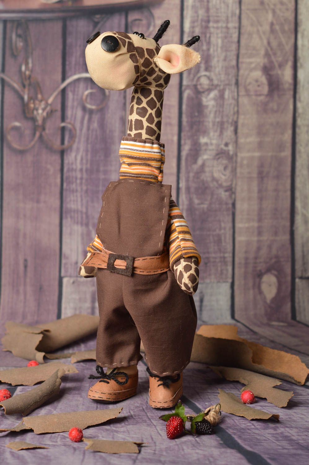 Peluche girafe Jouet fait main en tissu de coton Cadeau enfant original photo 1