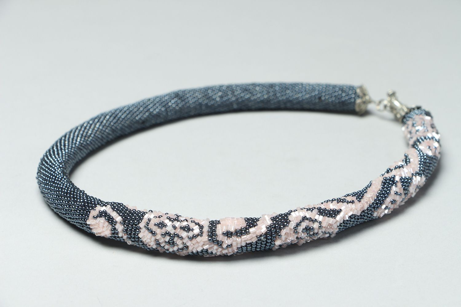 Handmade Japanese beaded cord necklace Flowers photo 2