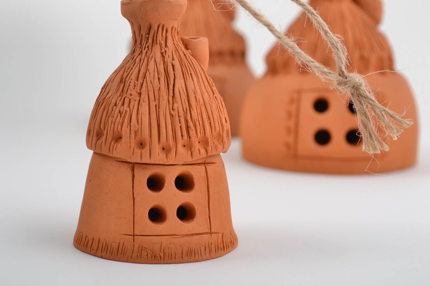Beautiful handmade designer clay bells set 3 pieces Houses photo 3