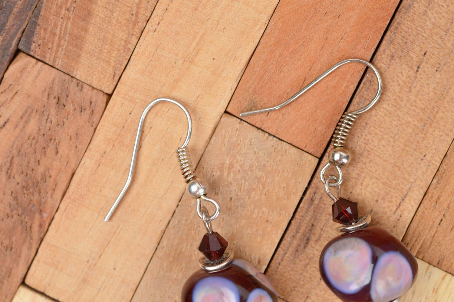 Boucles d'oreilles pendantes Bijou fait main design en verre Cadeau femme photo 4