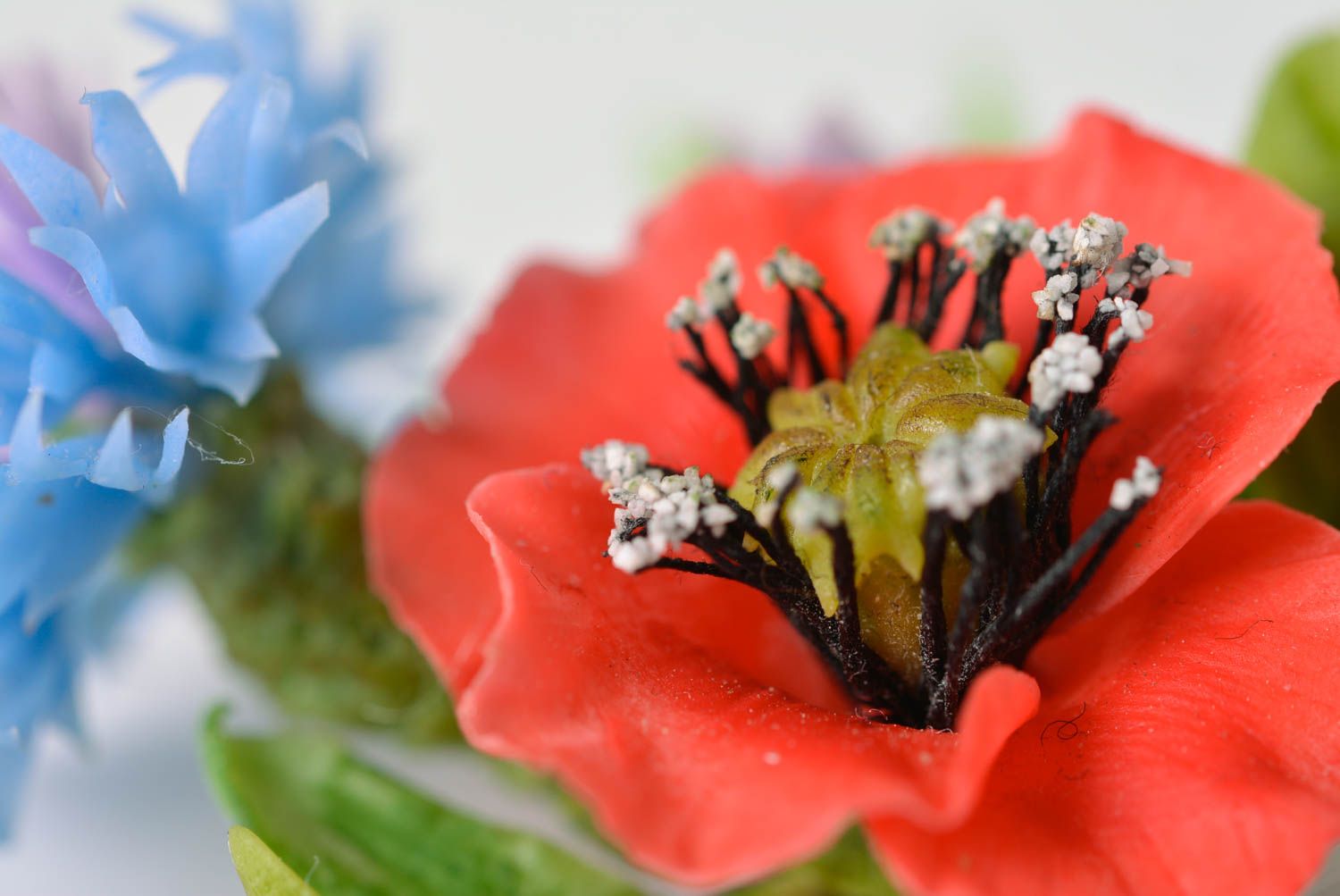 Брошь из полимерной глины ручной работы красивая женская Букет цветов луговых фото 5