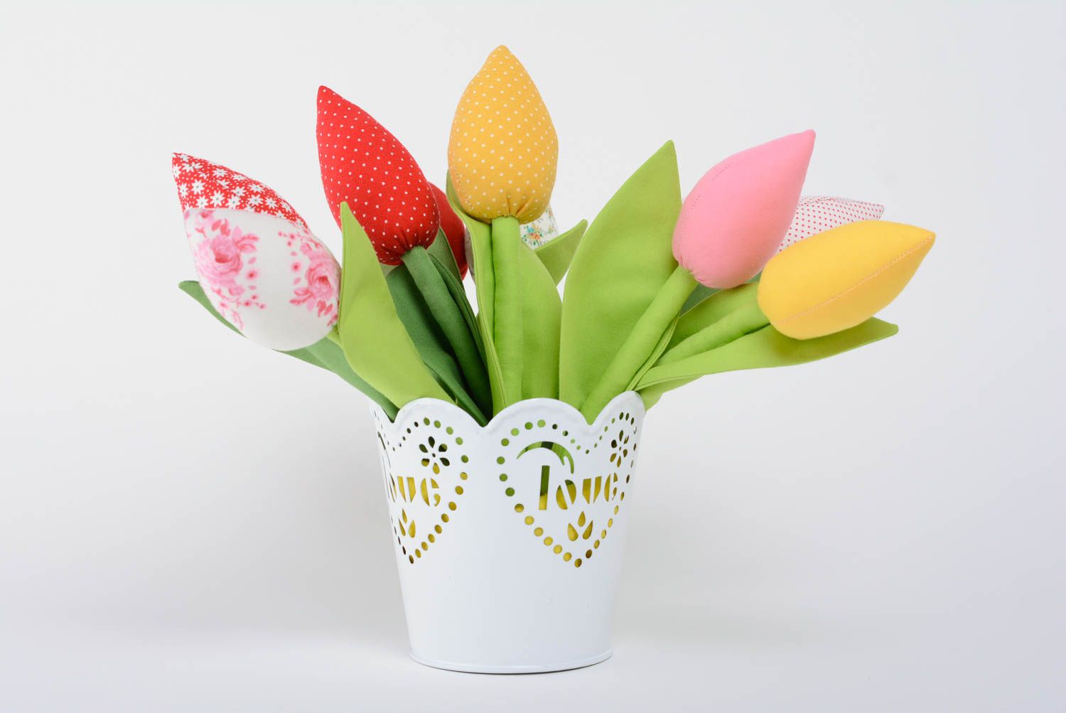 Fleur décorative artificielle Tulipe jaune à petits pois blancs fait main photo 5