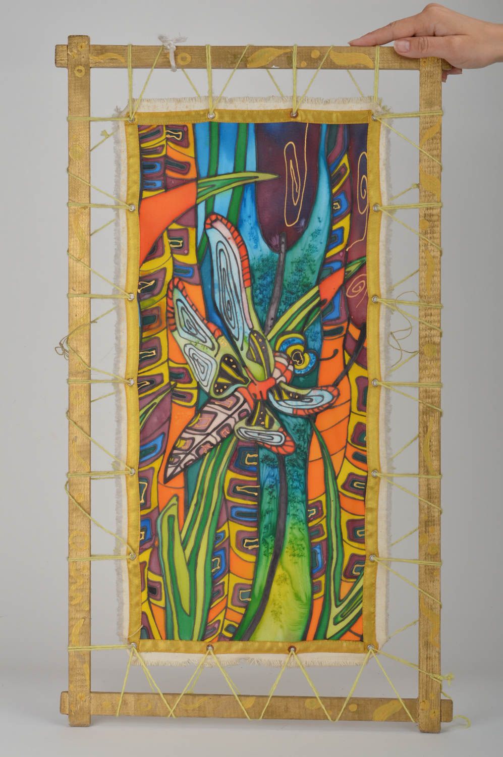 Tableau encadré peint sur tissu technique batik à froid fait main Flore et faune photo 3