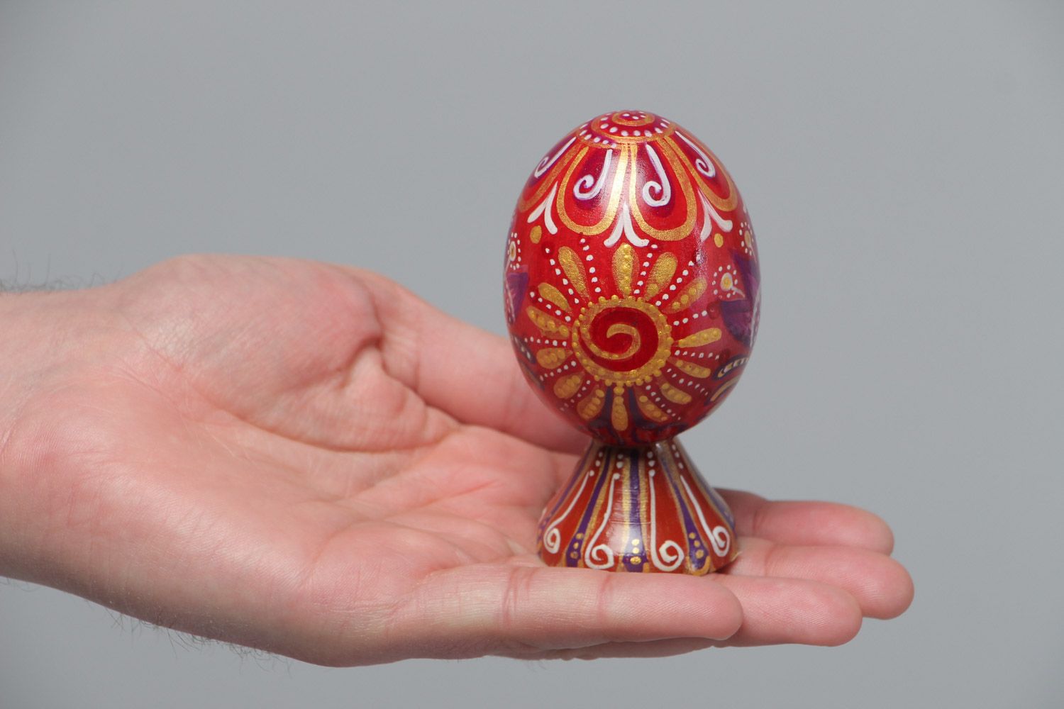 Handmade painted wooden egg on stand Easter decoration painted in ethnic style manually photo 5