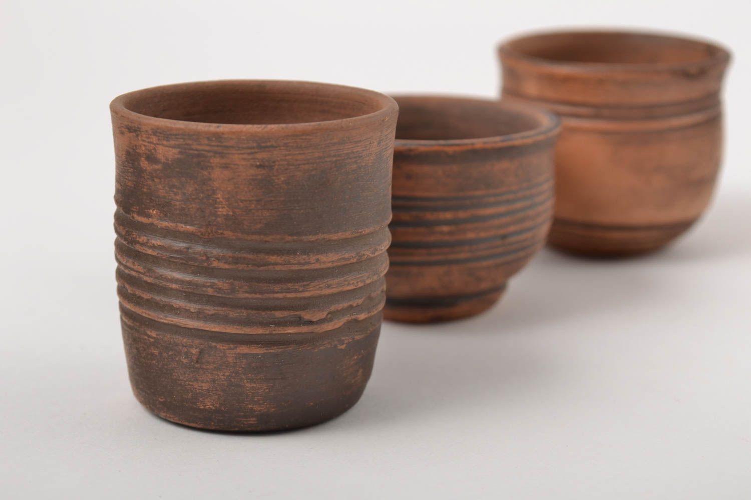 Handmade clay glasses ceramic dishware set of 3 shot glasses  clay pottery  photo 5