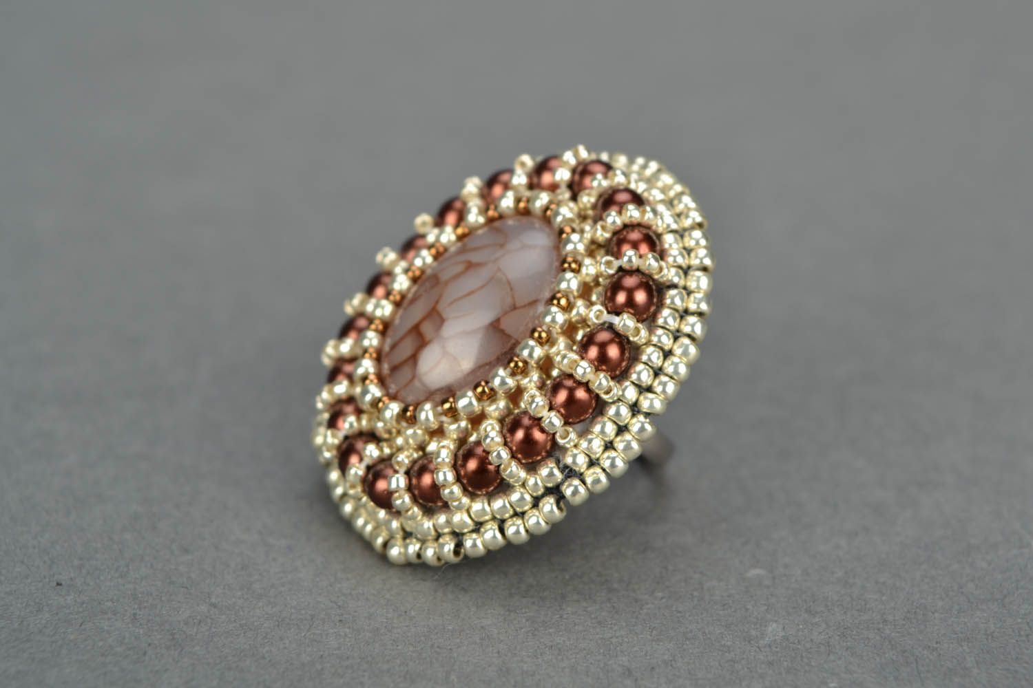 Beaded ring with agate photo 3