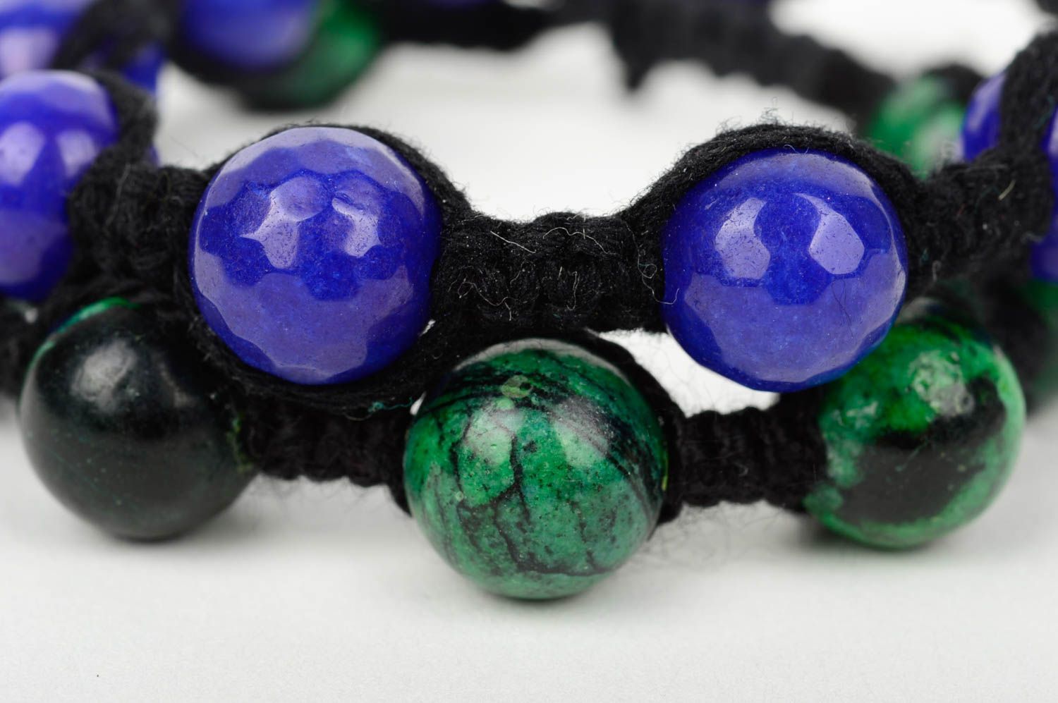 Bracelets textiles 2 Bijoux fait main vert-noir et bleu-noir Accessoires femme photo 3