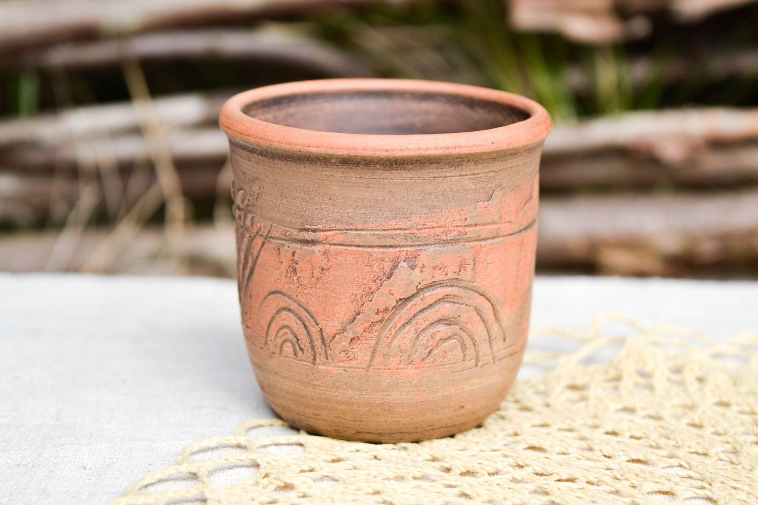 Handmade Becher aus Ton bemalt Küchen Zubehör öko rein Keramik Geschirr 150 ml foto 1