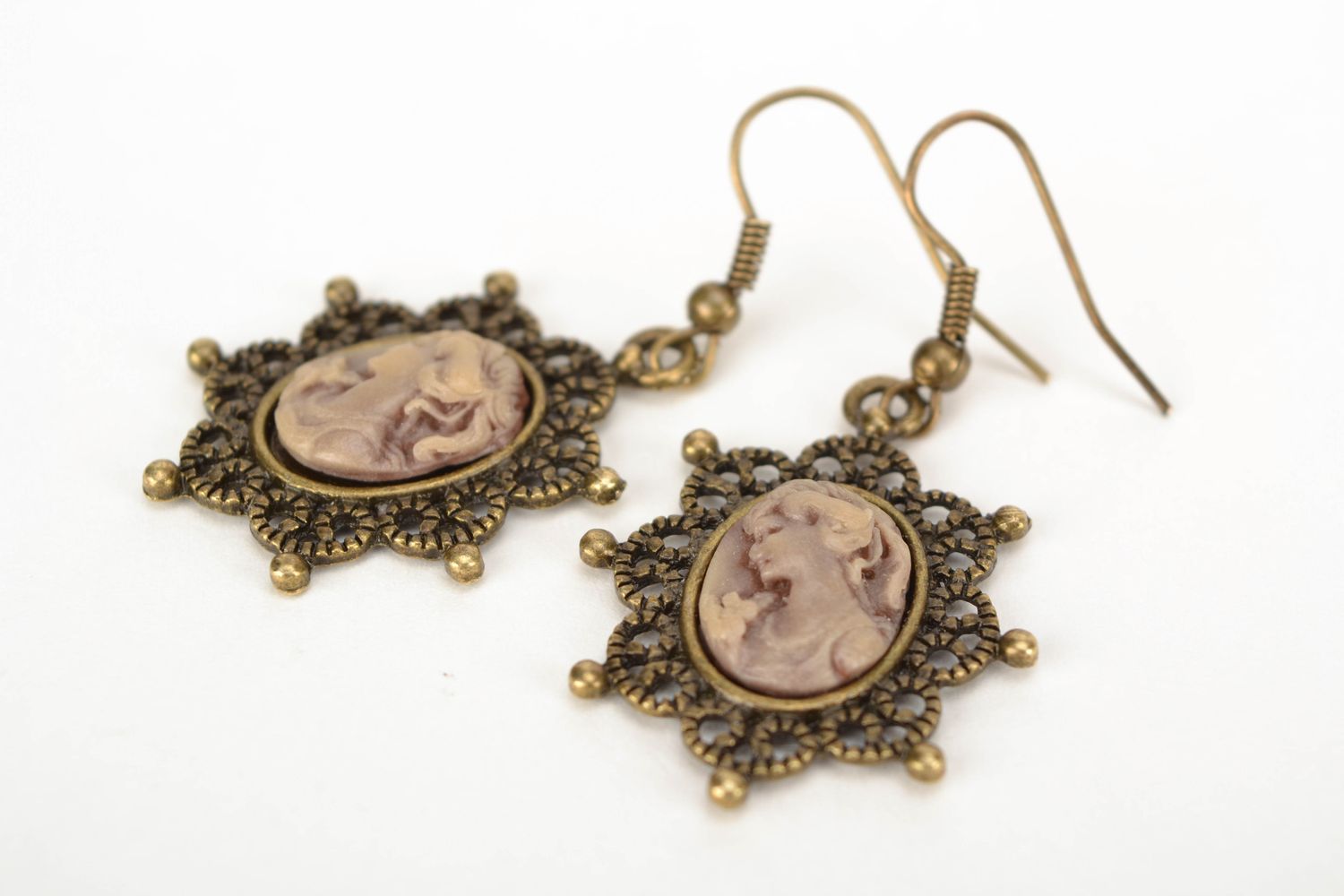 Vintage polymer clay earrings Mocco Cameo photo 4