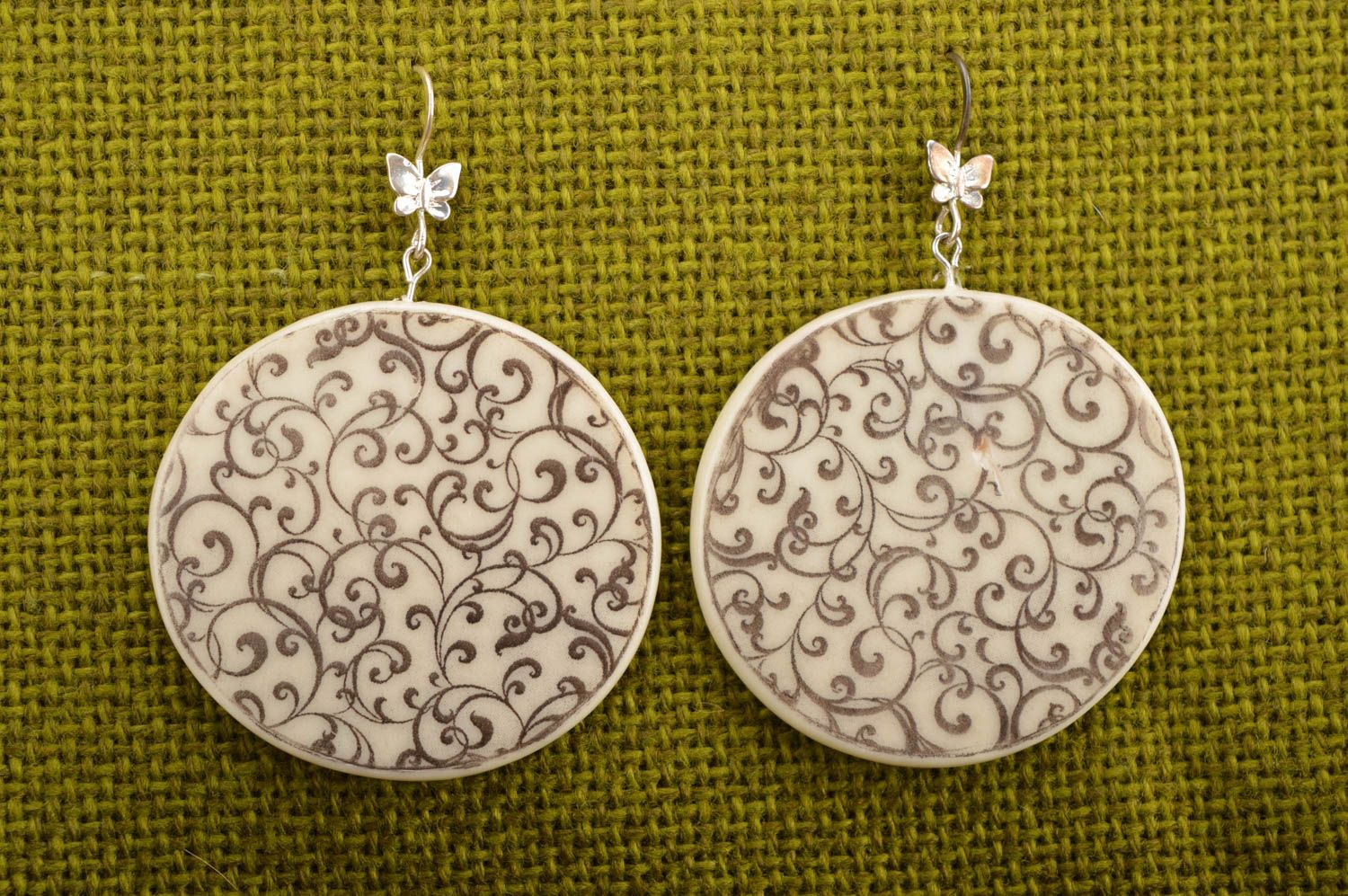 Beautiful handmade plastic earrings round dangle earrings artisan jewelry photo 1