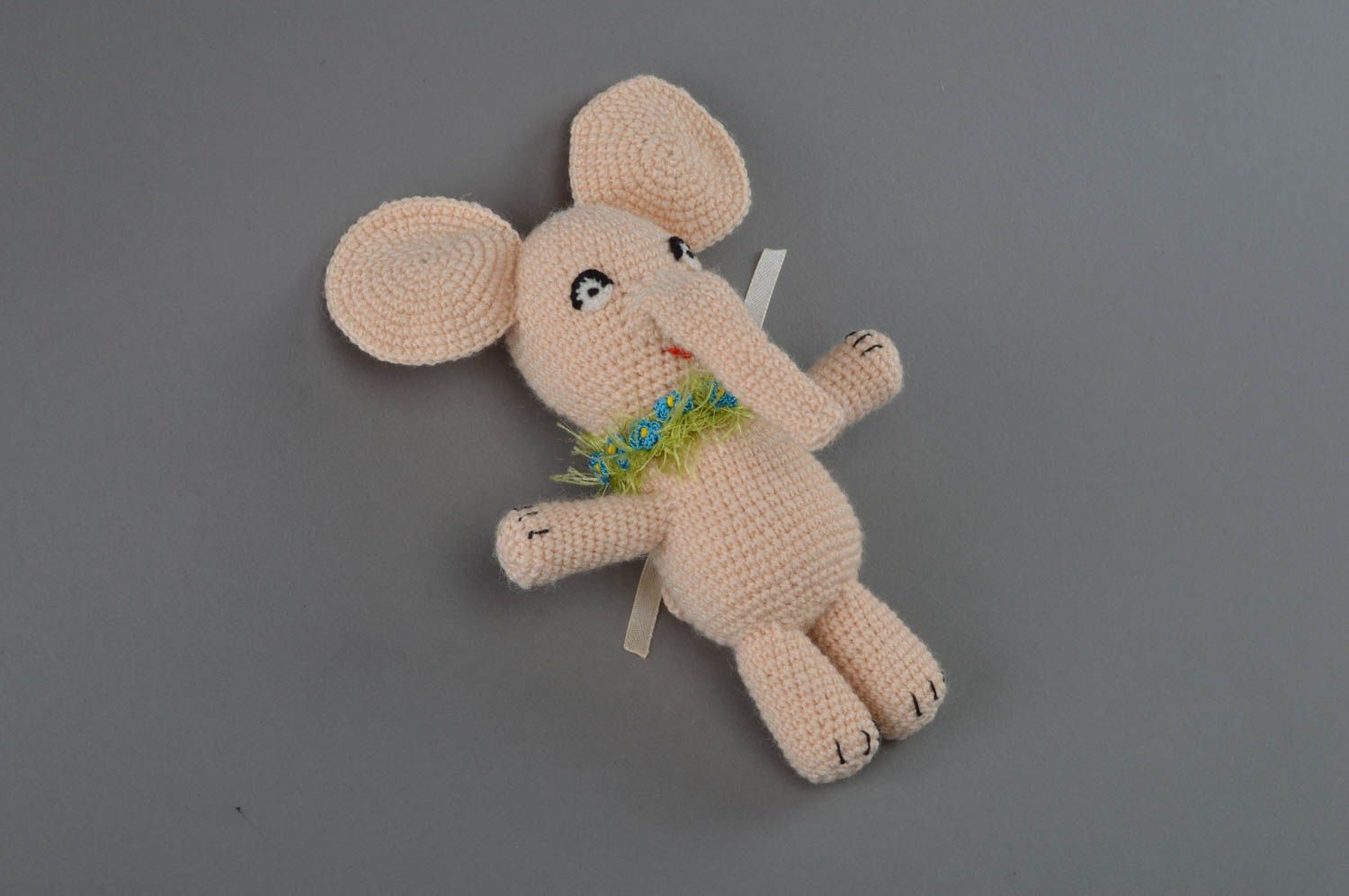 Soft handmade toy elephant made of wool and acrylic beautiful crocheted doll photo 3