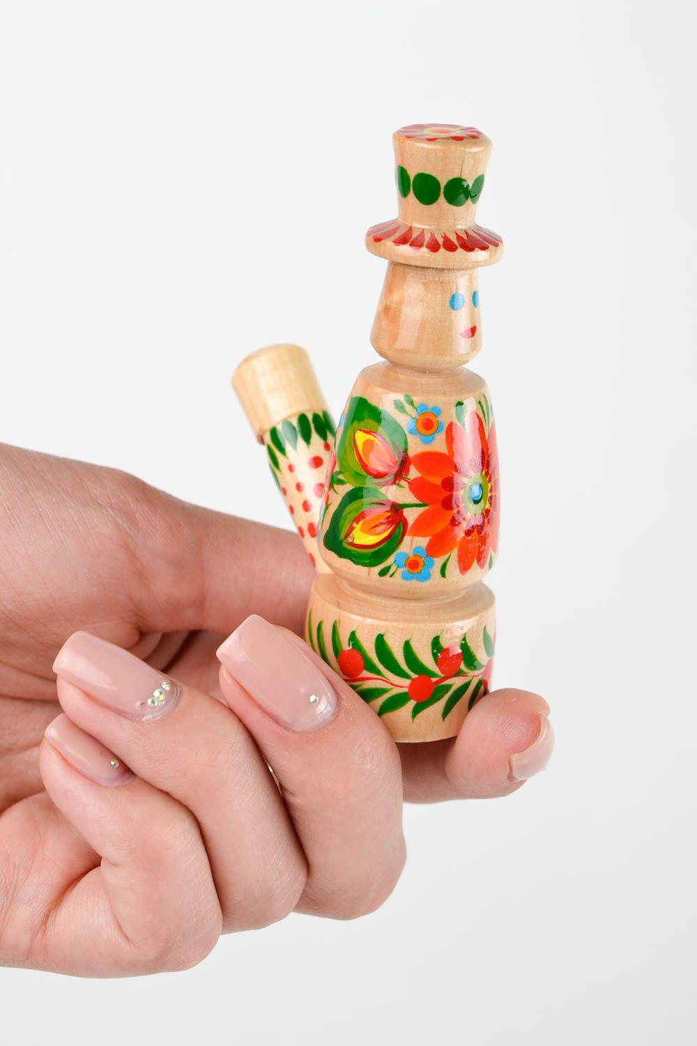 Сувенир из дерева ручной работы игрушка свистулька подарок ребенку с росписью фото 2