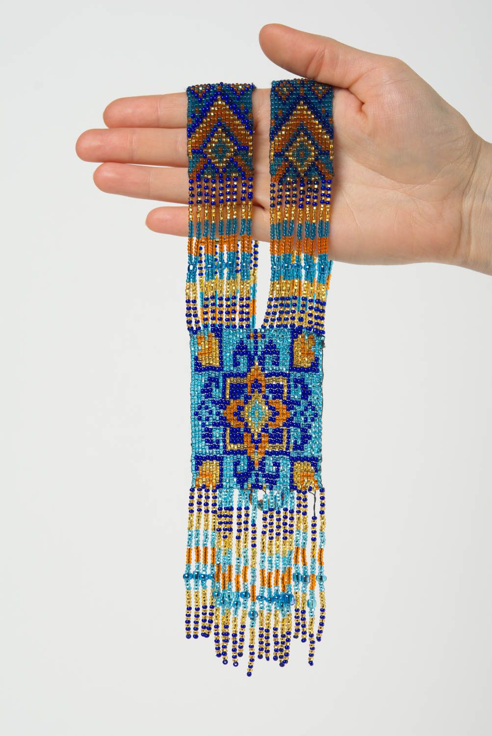 Collana lunga di perline fatta a mano girocollo originale in stile etnico foto 4