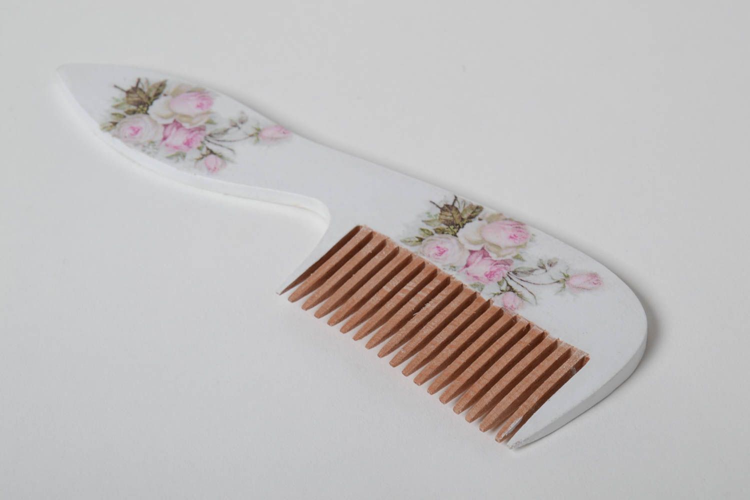 Handmade Kamm aus Holz Haar Accessoire Geschenk aus Holz mit Blumenmuster foto 2