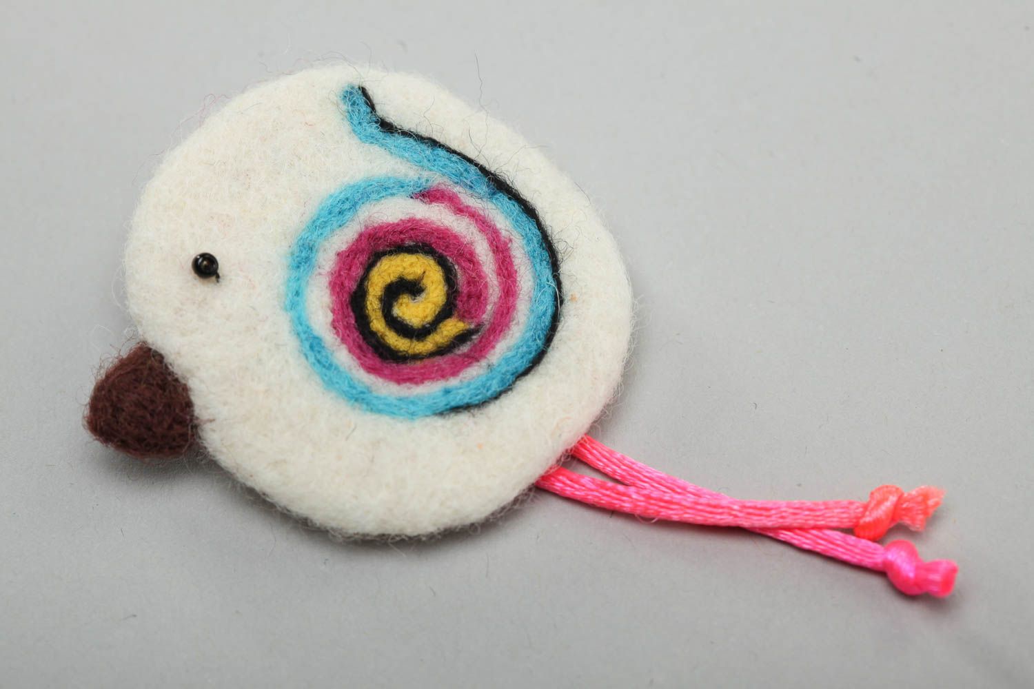 Handmade designer animal brooch felted of wool small white bird for little girl photo 2