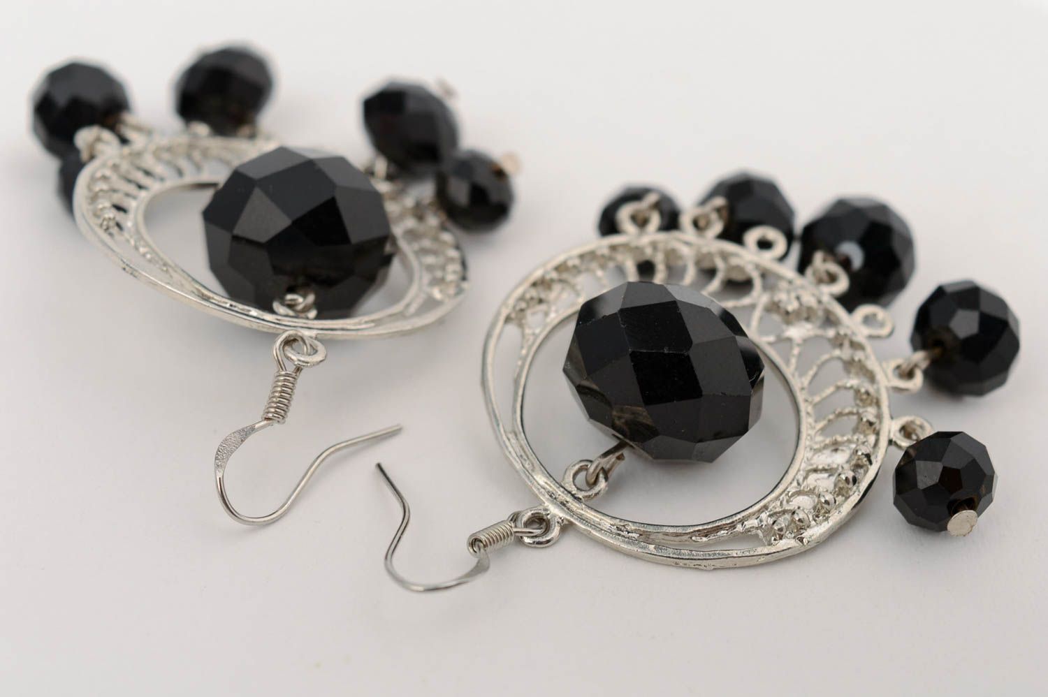 Earrings with crystal beads charms elegant beautiful black evening accessory photo 3
