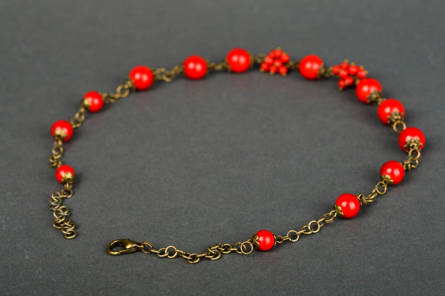 Handmade red elegant necklace unusual stylish necklace female accessory photo 4