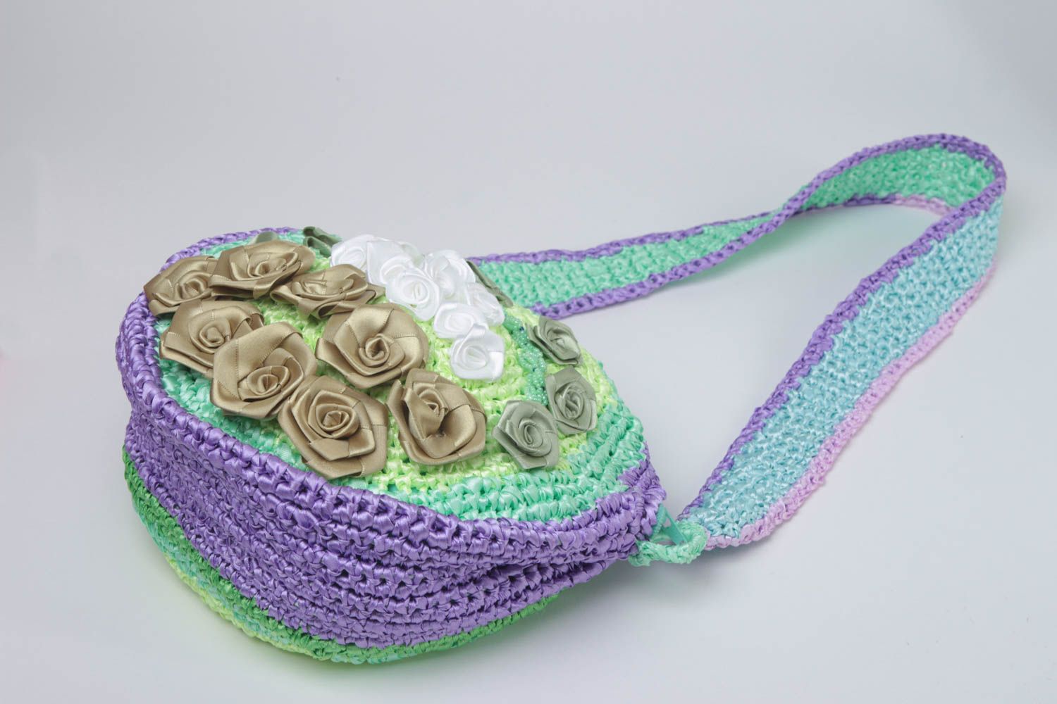 Handmade crocheted bag stylish bag with flowers unusual female accessories photo 4