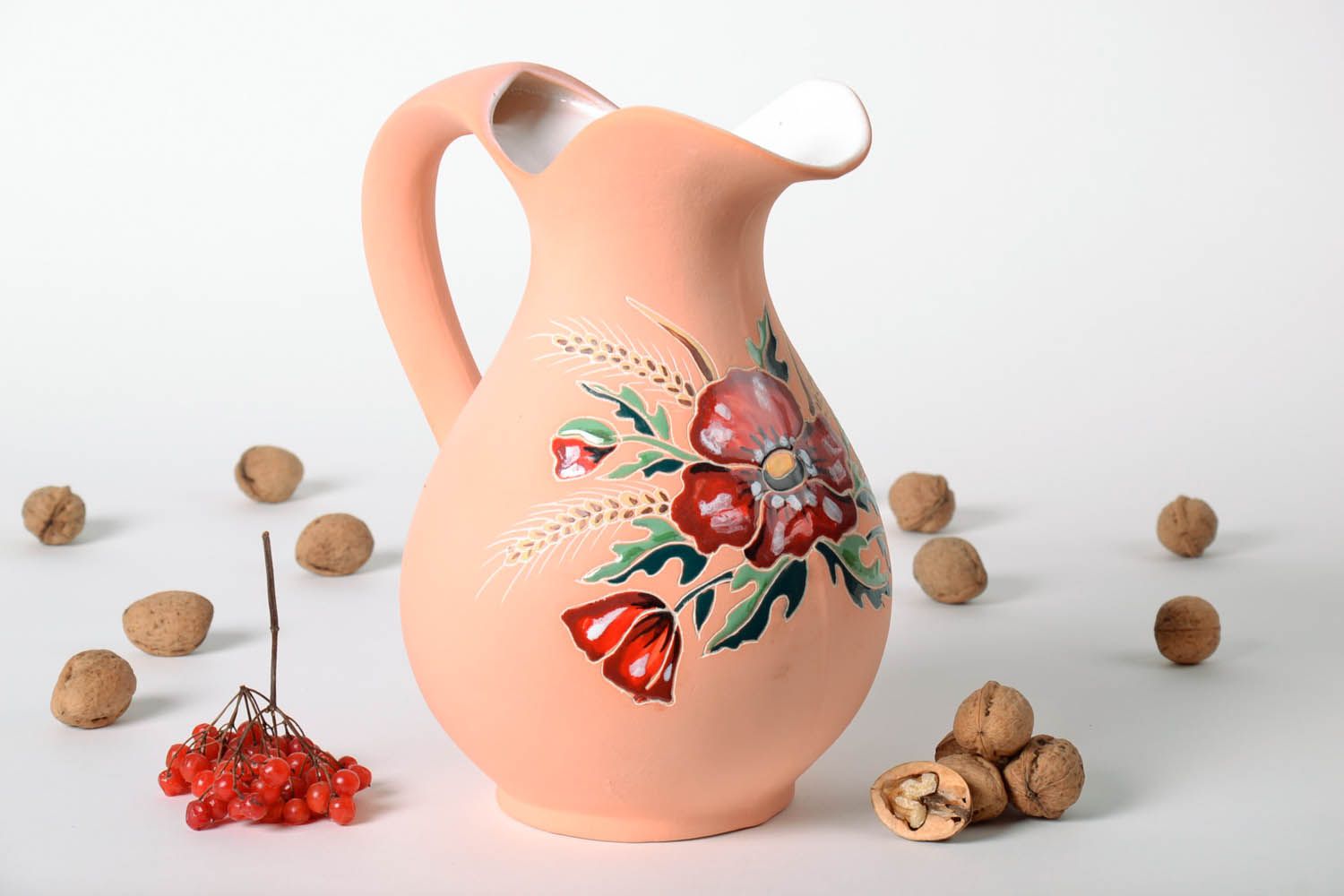 100 oz ceramic water jug with handle and floral pattern in pink color 4 lb photo 1