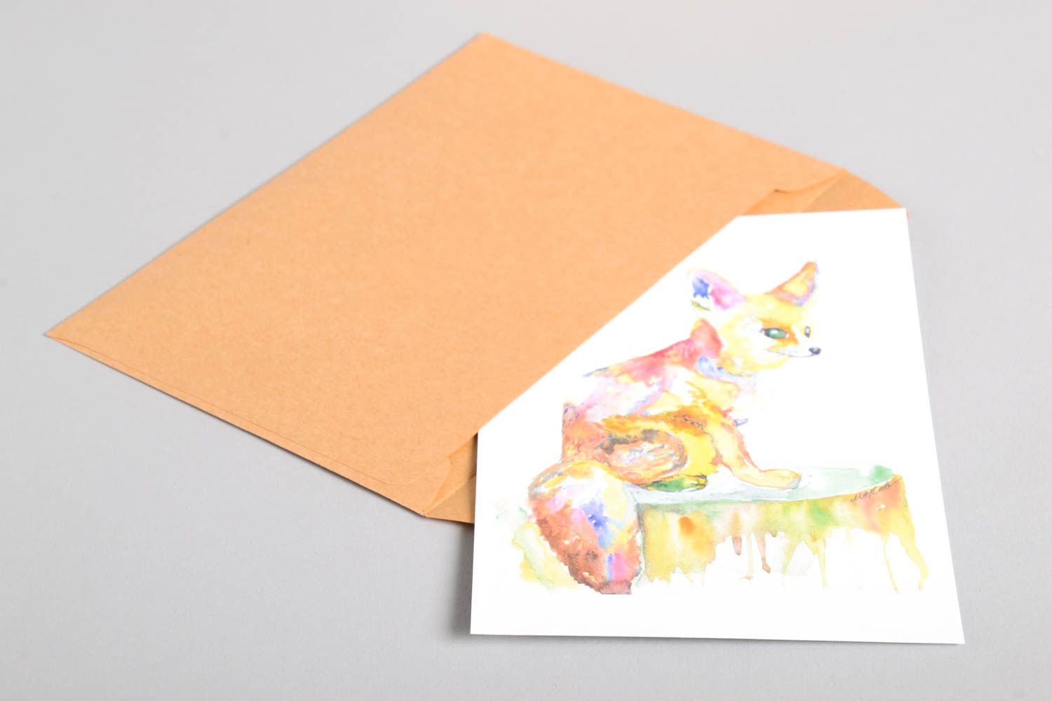 Открытка ручной работы поздравительная открытка лисичка красивая открытка фото 4
