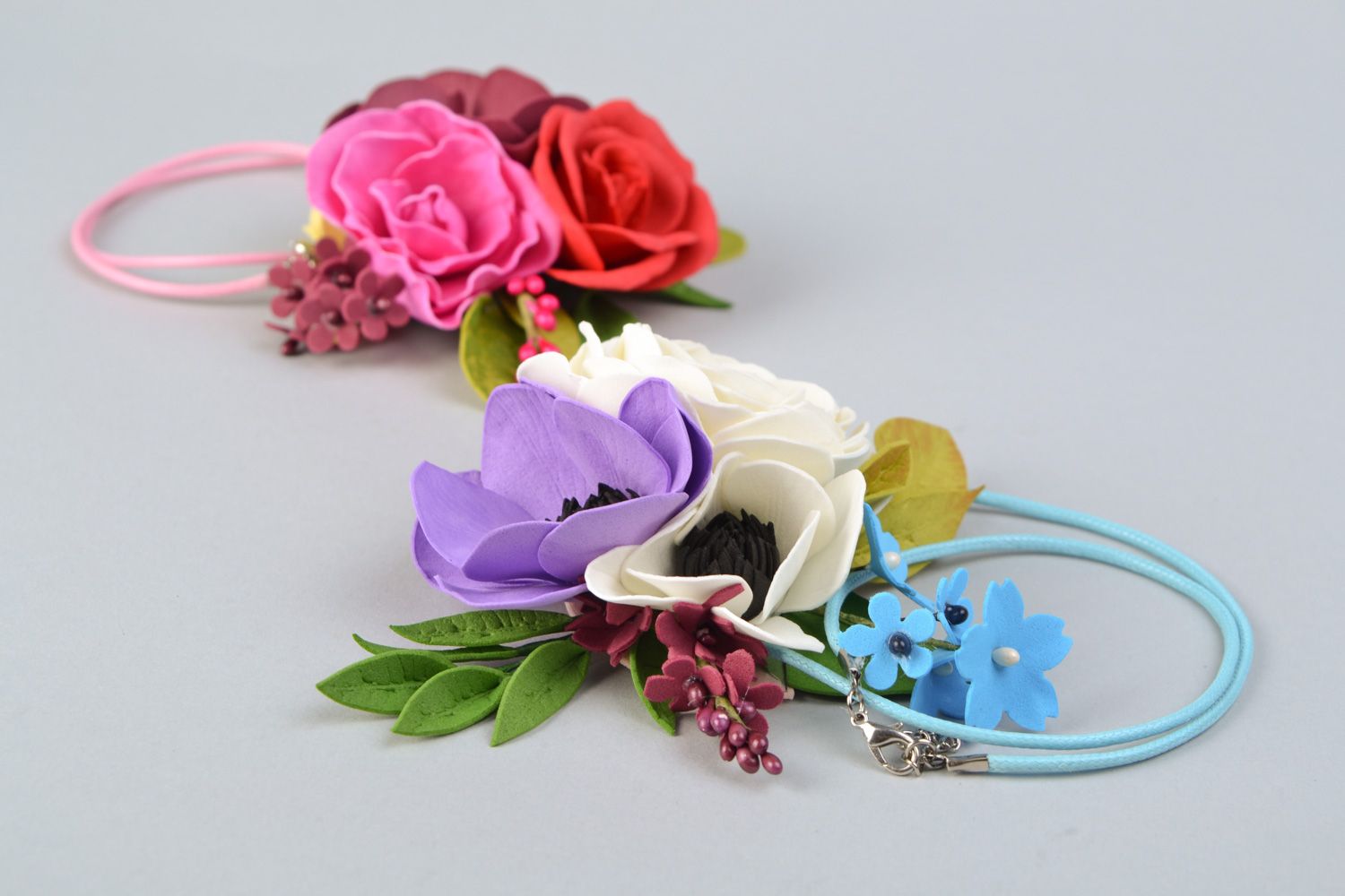 Collier Set Handgemacht mit Blumen aus Foamiran 2 Stk foto 4