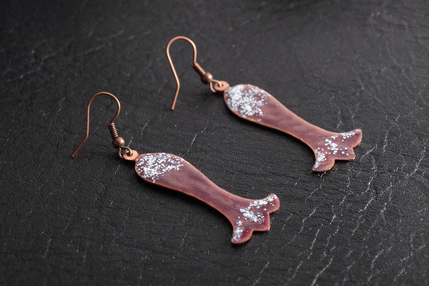 Copper handmade beautiful long earrings with hot enamel stylish accessory photo 1
