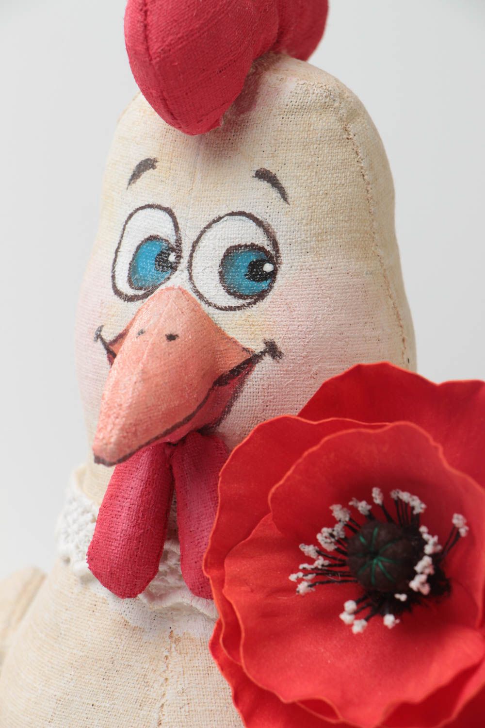 Originelles schönes beiges handgemachtes Interieur Spielzeug Huhn aus Textil foto 3