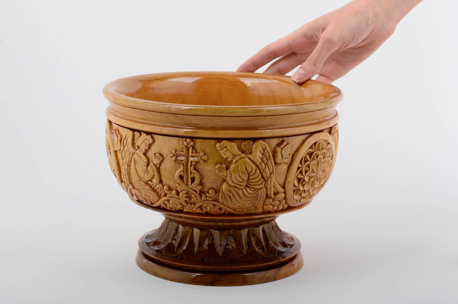 9 inches wide wooden centerpiece hand carved bowl vase for table décor 7 inches, 3 lb photo 5