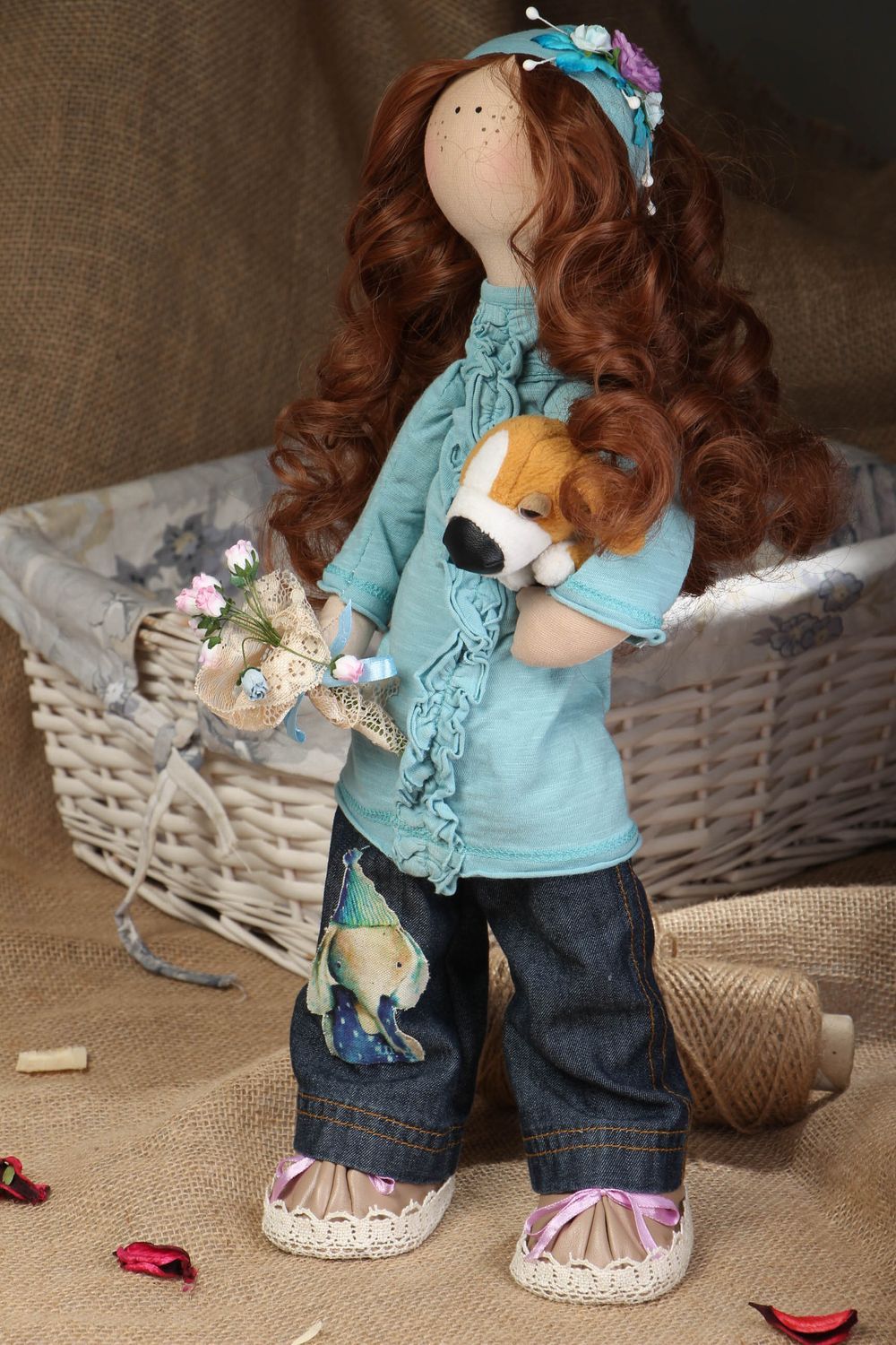 Natural fabric designer doll with long legs photo 1