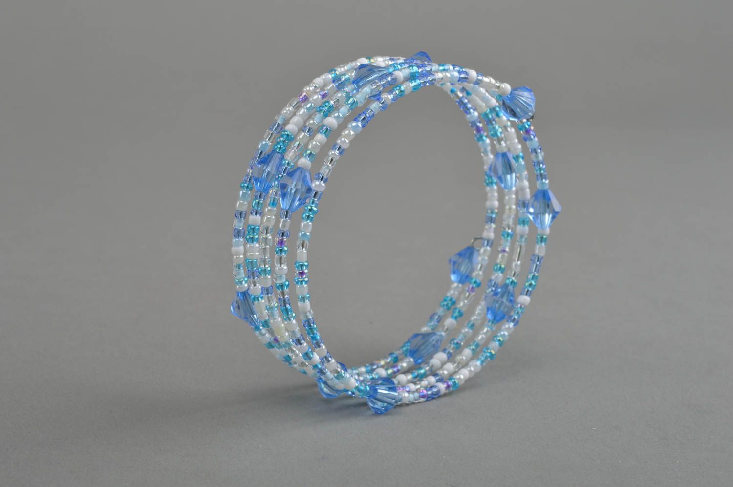 Handmade blue bracelet beaded stylish jewelry designer wrist accessory photo 4