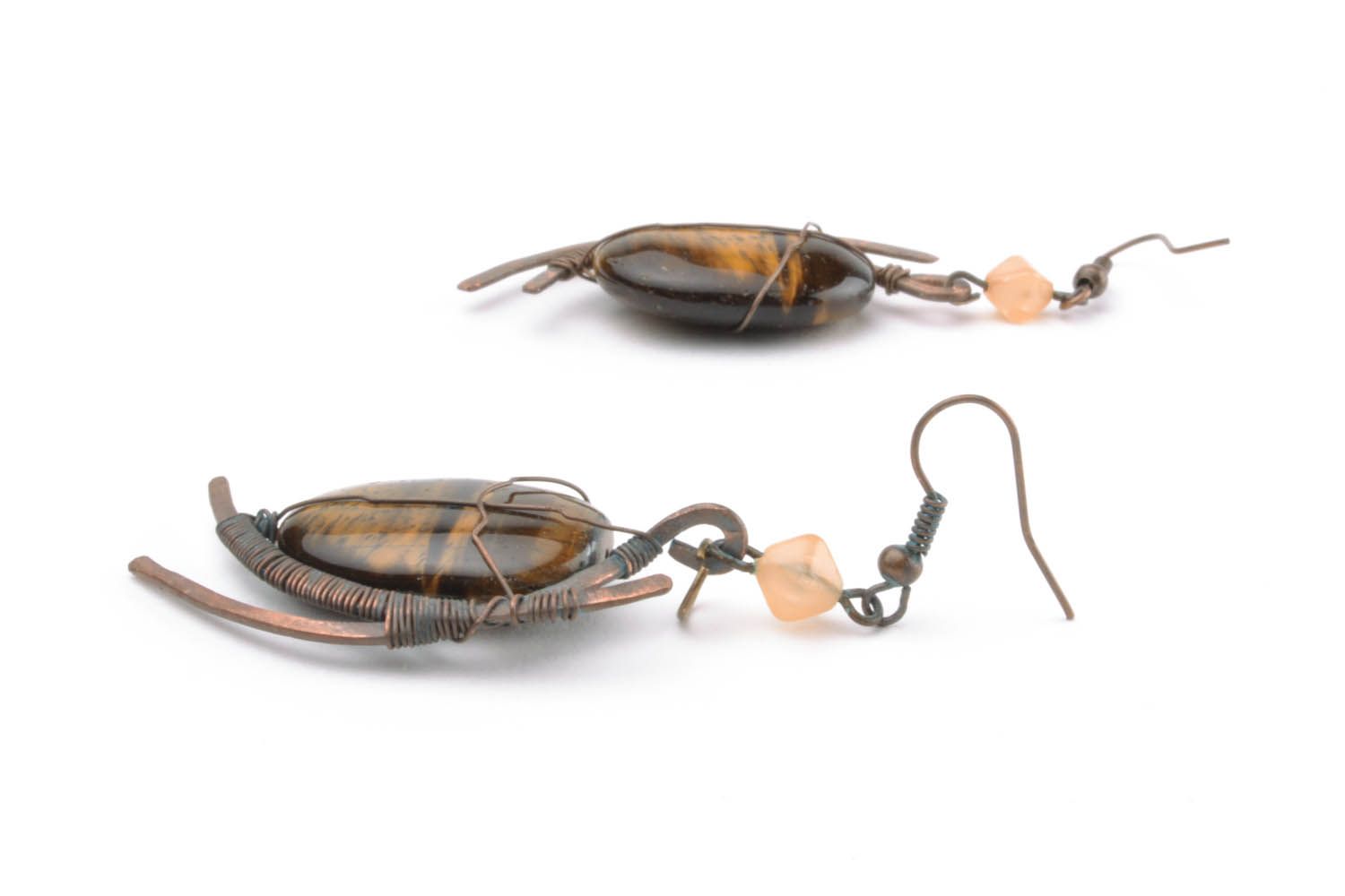 Copper earrings with tiger's eye stone photo 3